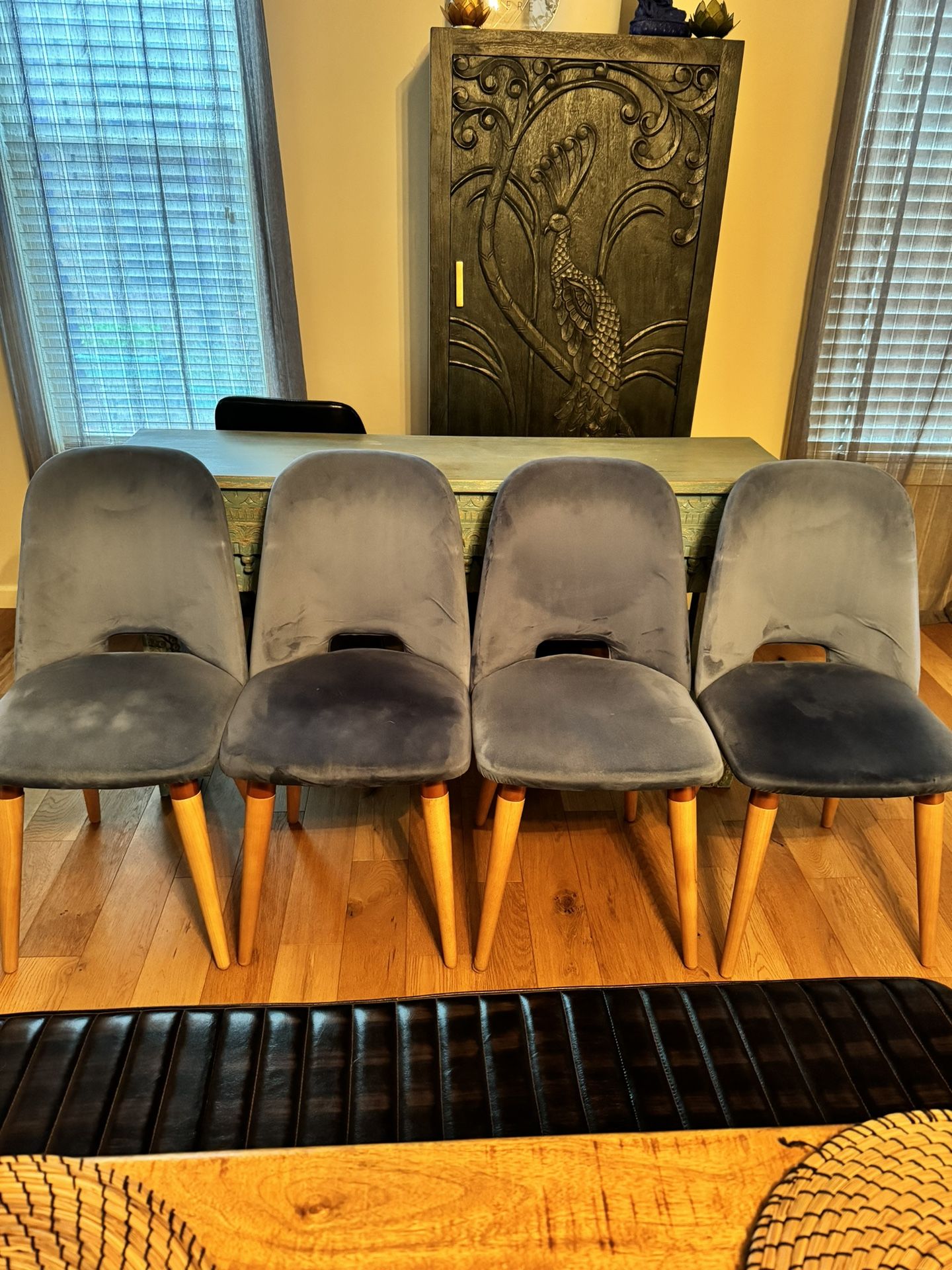 Set of 4 Blue Suede Chairs