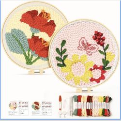 Gthiely 2 Sets Punch Needle Kits Adults Beginner Simple Floral 