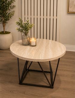 White ,grey marble table with gold stand