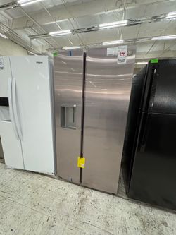 GE 27.7 cu ft / 36” W Standard depth side by side refrigerator with extra tall dispenser