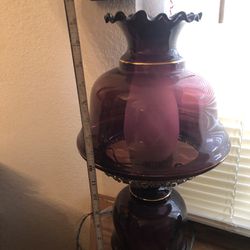 Two Burgundy Color Vintage Lamps