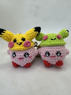 Homemade Crotchet Kirby Yarn Amiguri Keychains