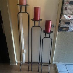 3 Candle Holders With Candles 