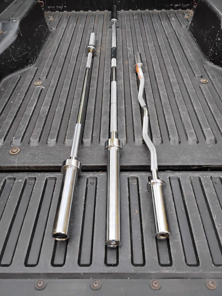 NEW  OLYMPIC  BARS  :  7 FOOT = $80  / 6 FOOT = $60 /   5 FOOT  = $60 /  EZ  CURL  BAR  =  $50/  HEX/SQUAT BAR =  $125/ TITAN ASSISTED SQUAT BAR =$150