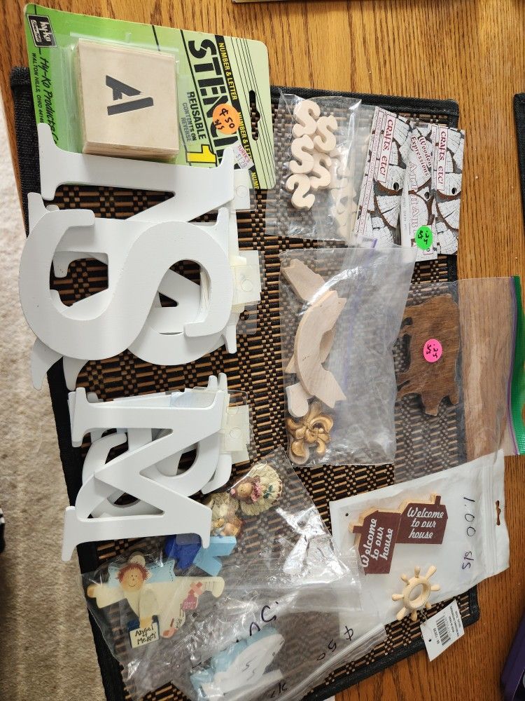 NEW WOOD LETTERS AND STENCILS AND FIGURES ALL NEW