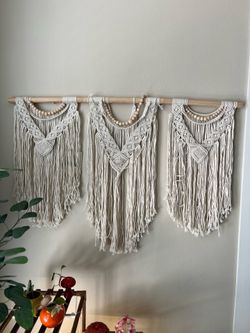 Large Boho Macramé Wall Hanging | 3-Panel Woven Wall Decor | Natural Cotton