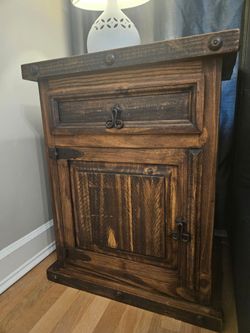 Pair of Hacienda Solid Wood Nightstands, Hand-Forged Iron Pulls and Hinges