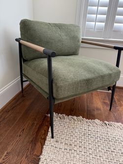 Modern Accent Chair Green Chenille Black Metal Frame