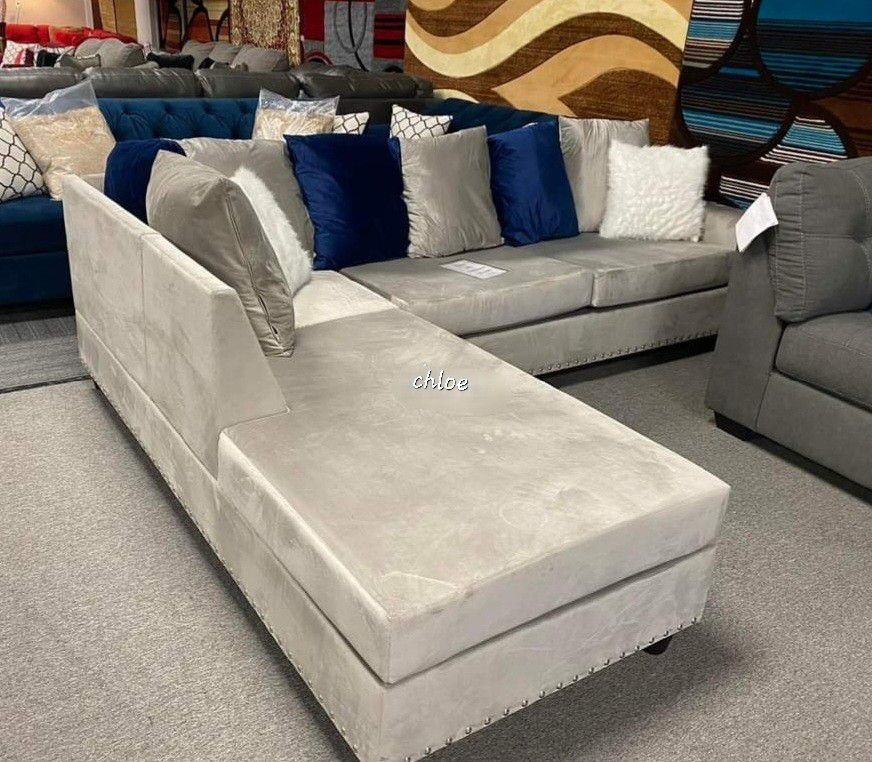 
÷ASK DISCOUNT COUPON😎 sofa Couch Loveseat Living room set sleeper recliner daybed futon 》cindy Gray Velvet Sectional 
