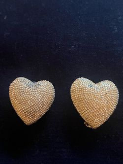 Gold Heart Earrings With Textured Finish