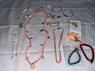 Fun lot of kids girls jewelery mostly new necklaces bracelets & earrings