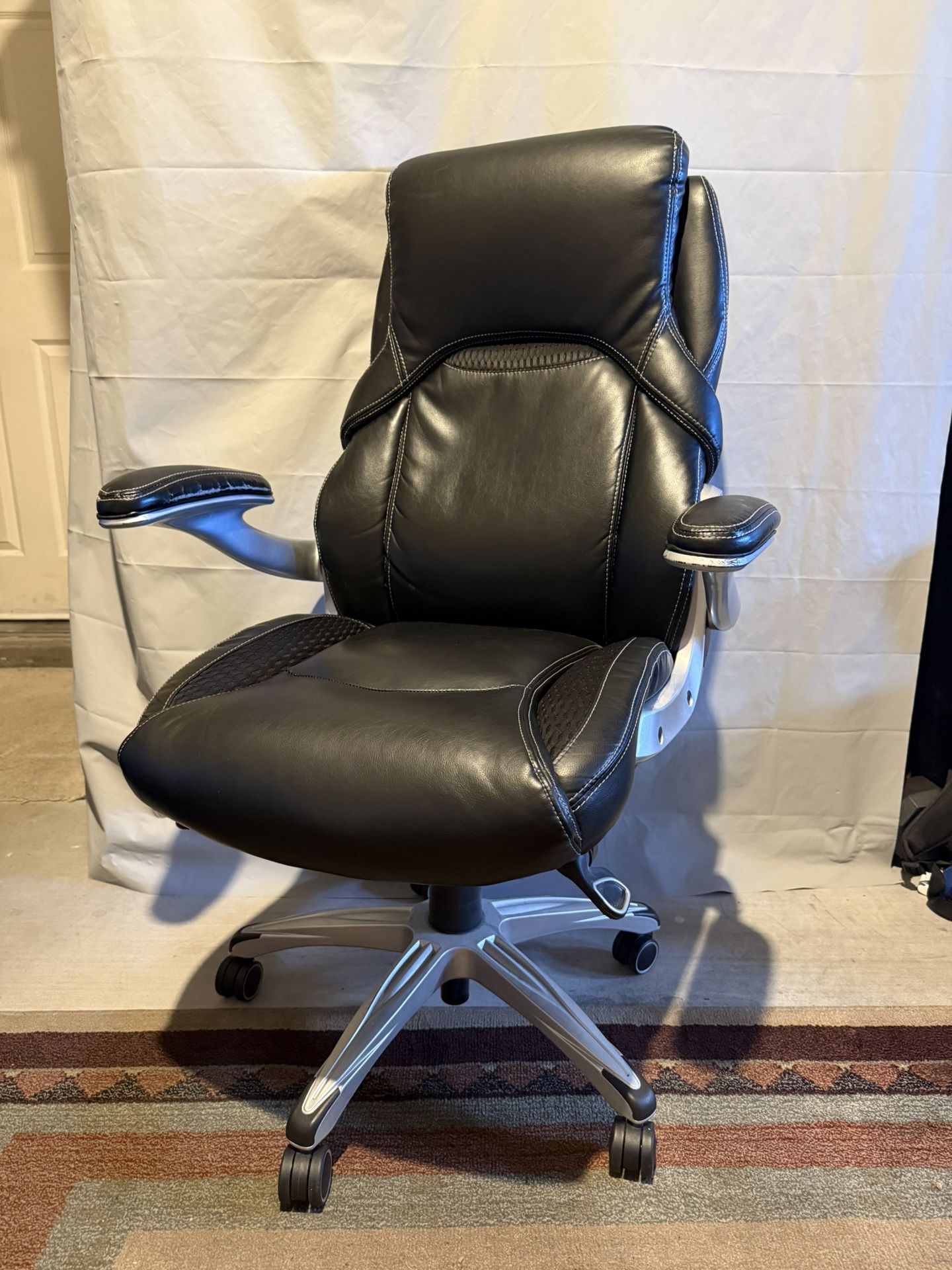True Wellness Adjustable Black Leather Office Chair
