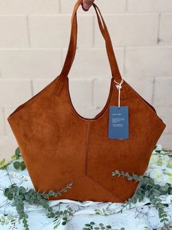 Brown Suede Tote Bag with Tags