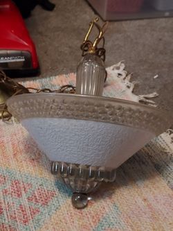 Vintage MCM Hollywood Regency Brass & Hobnail Glass Pendant Light