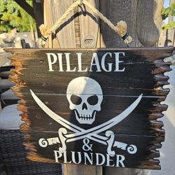 Wooden Pirate Halloween Tiki Sign