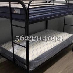 Twin + Twin Metal Bunkbed with Nice Mattresses Included 