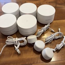 5 Google WiFi Mesh System Router Model (4) GJ2CQ (1) A1304 w/ Cords