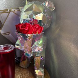 Valentine light up bear with flowers 