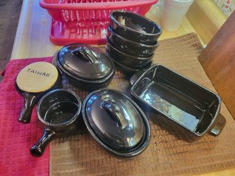 Vintage Black Ceramic Bakeware and Soup Bowl Set - Made in Taiwan