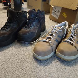 Work boots and shoes with steel toes