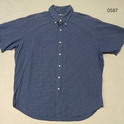 Polo Ralph Lauren (XL) Blue & White Plaid Blacke Cotton Short Sleeve Button Up