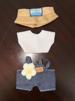Labubu 17cm Doll Outfit Set with Denim Overalls, White Top and Tan Hat