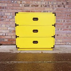 Mid Century Modern Yellow 3 Drawer Dresser Vintage 