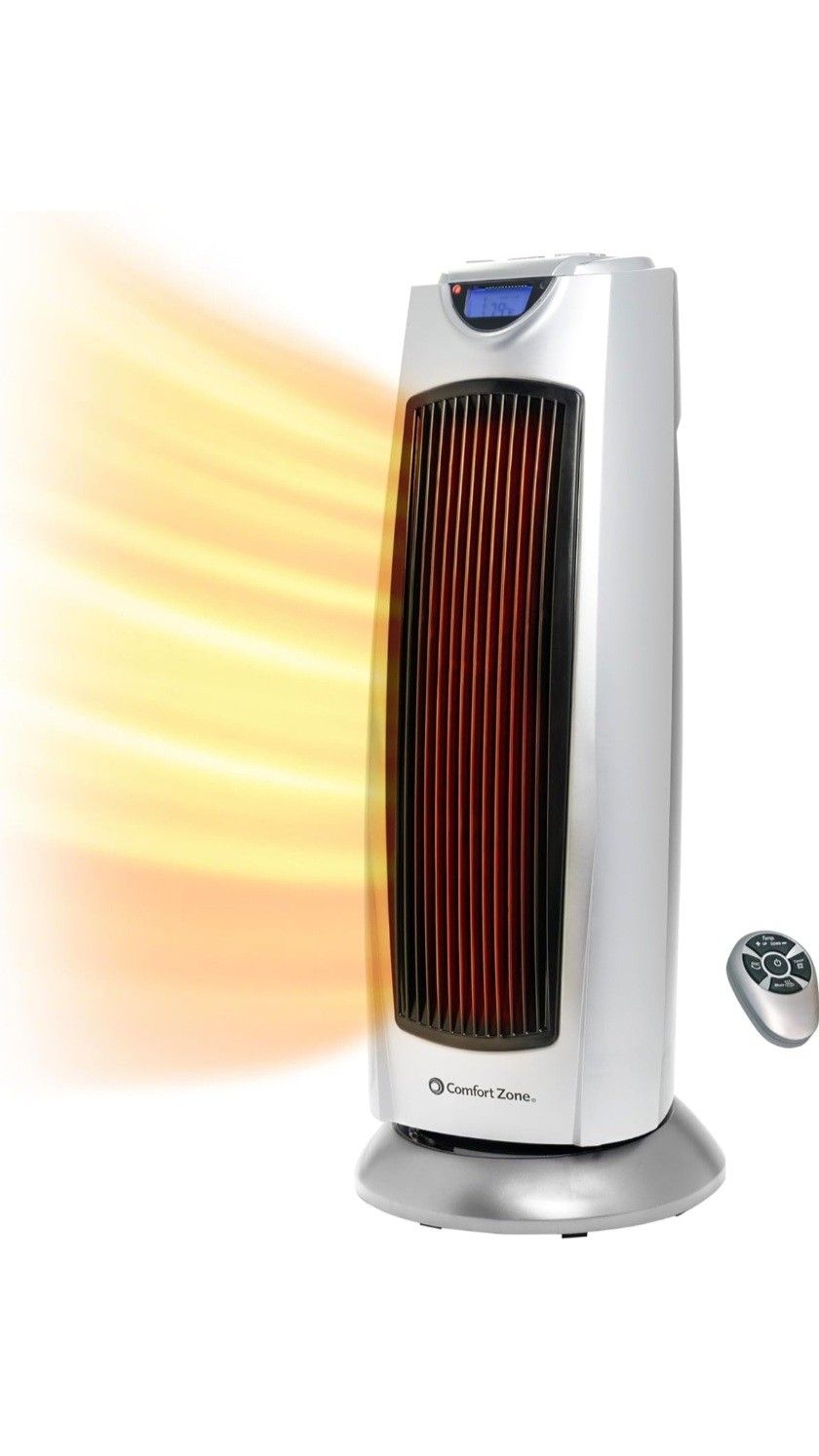 Comfort Zone Electric Oscillating Ceramic Tower Space Heater, Remote, Backlit Digital Thermostat & Temperature Display, Timer, & Overheat Sensor