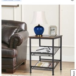 3-Tier Industrial End Side Table Nightstand Adjustable Shelves