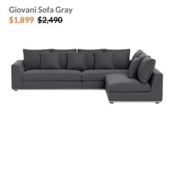 NEW FROM THE FACTORY MODANI SELLING A COMPLETE SET of MODANI all the CUSHIONS, base and back gray color of the spectacular Gionani model sofa