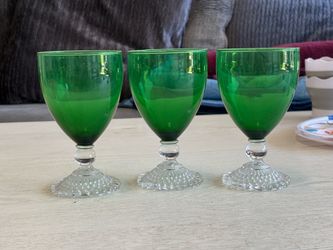 Set of 3 Green Glass Goblets