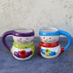 Christmas SnowMan His And Hers Coffee Mugs Set..