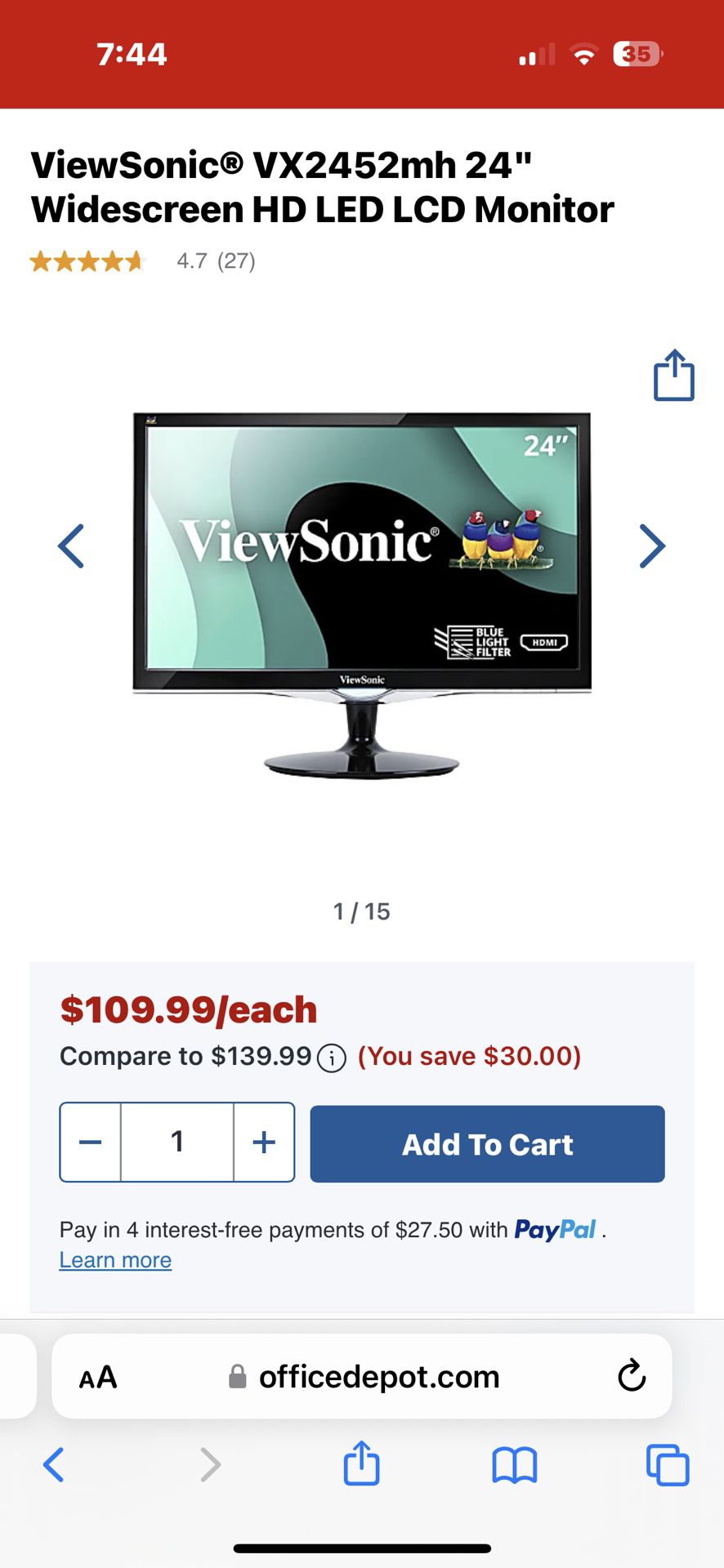 ViewSonic 24" (23.6" Viewable) Widescreen LED monitor