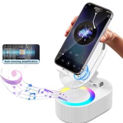 Wireless Induction Audio Bluetooth Speaker 5in1 Phone Holder Emergency Rechargeable (3000mAh) with Colorful Ambient Light 300° Foldable for Tablet iPh