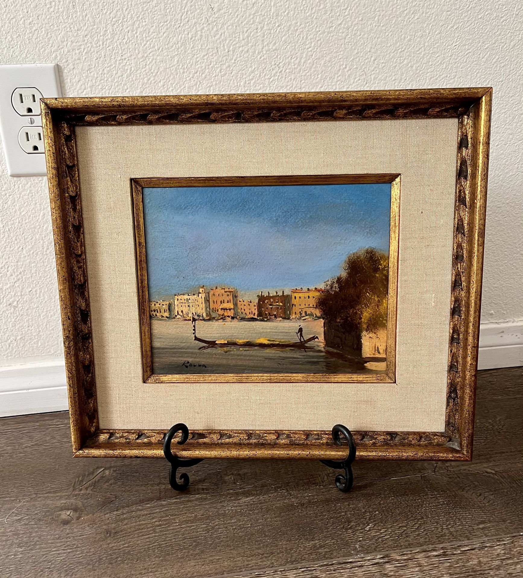 Vintage Italian Venetian Canal Original Oil Painting Signed Framed 14/16 Inch
