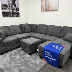 Dark Gray Sofa Sectional Set + Ottoman - Free Delivery Promo 