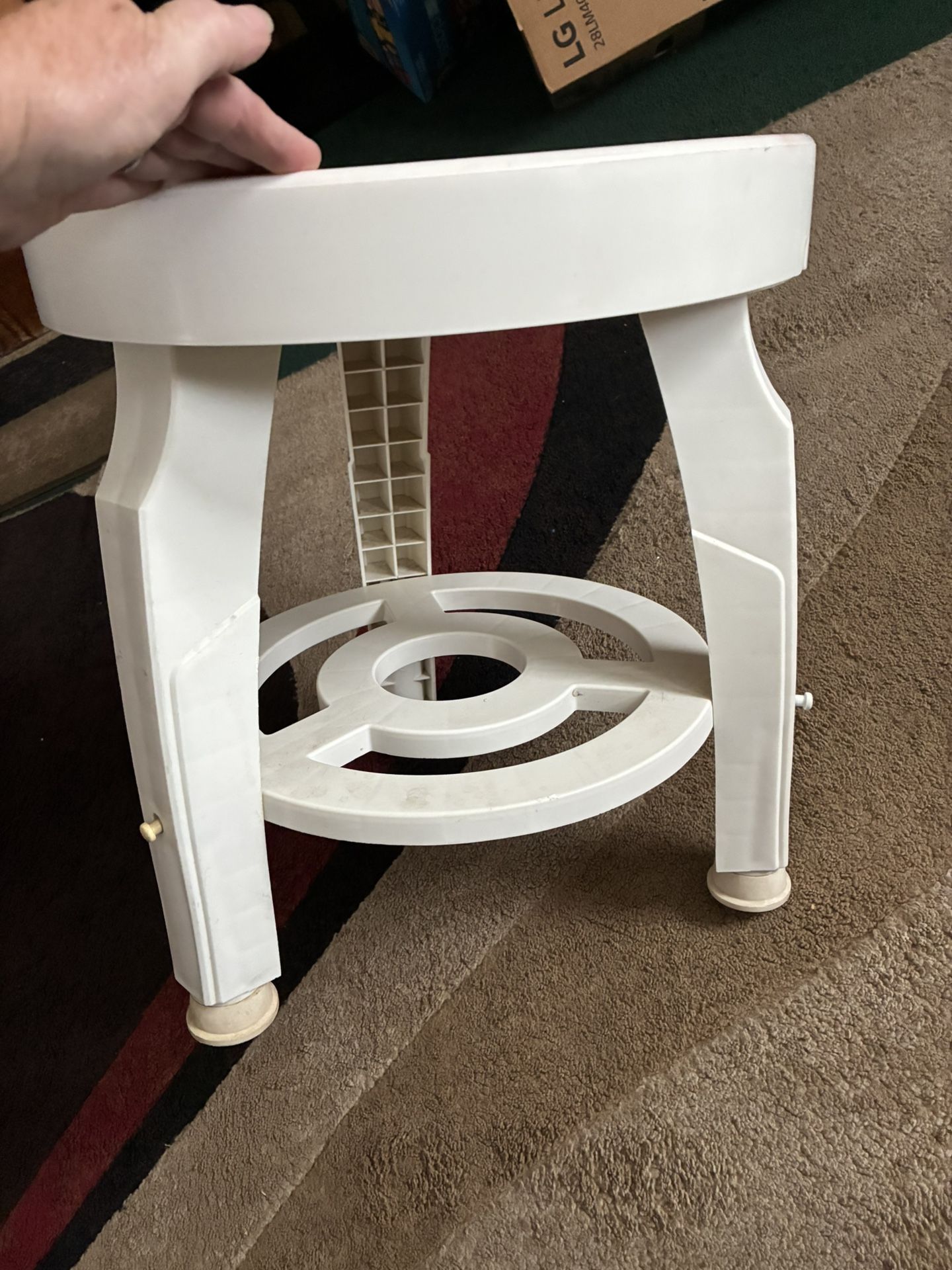 $35-This is technically a bath chair, (the seat spins around ) although we never use it as a bath chair, we use it as an extra stool to have around th