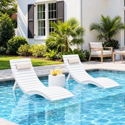 White S-Curve Pool Lounge Chair – Ergonomic Outdoor Chaise, 330 LBS Capacity