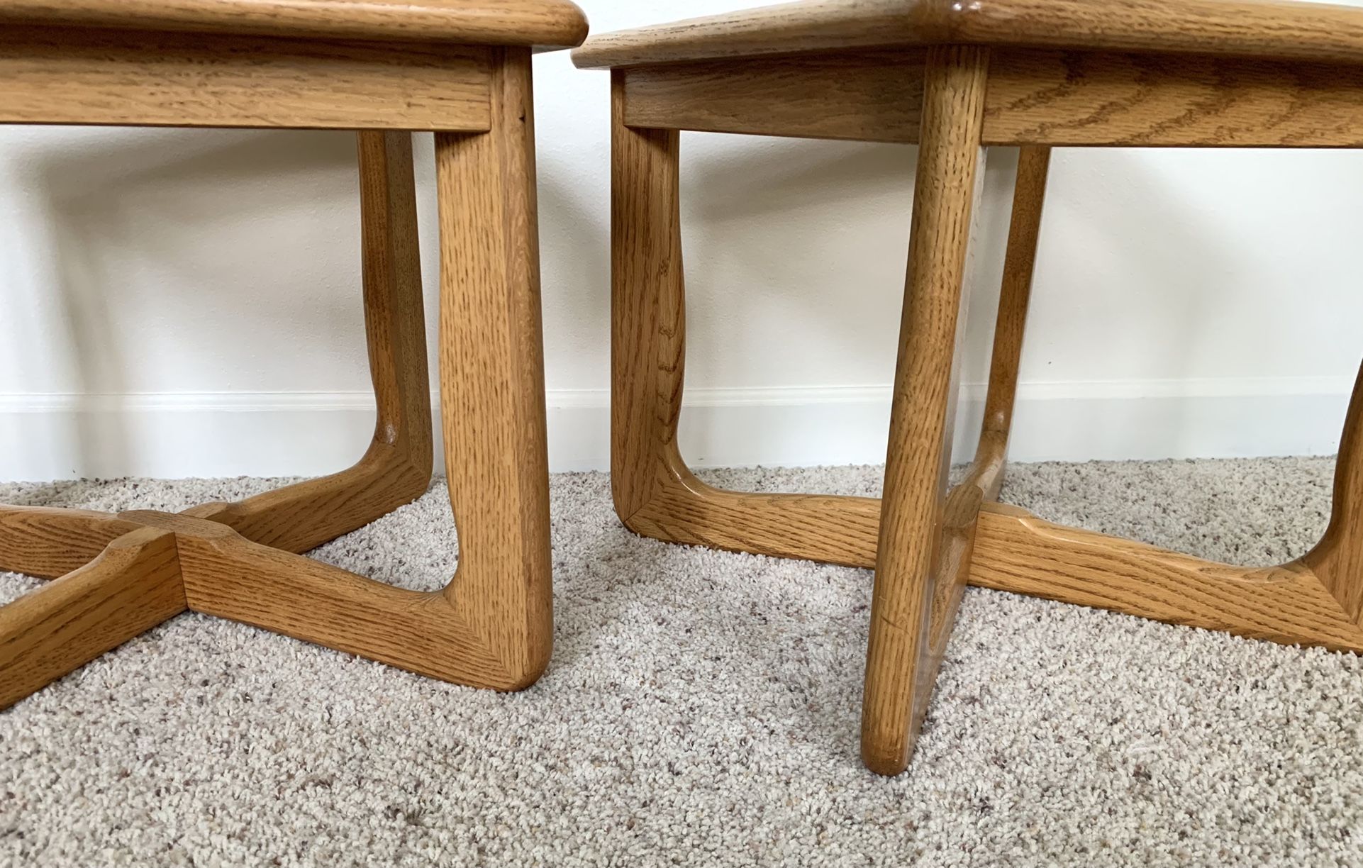 • vintage retro deco wood + smokey glass accent tables •