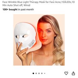NEWKEY LED Face Mask Light Therapy, Red Light Therapy for Face Wrinkle Blue Light Therapy Mask for Face Acne, 150LEDs, 10 Min Auto Shut off, Wired