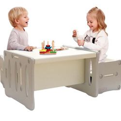 Benarita Kids Table and 2 Chairs Set, Plastic Activity Table for Toddler Reading, Arts, Crafts,