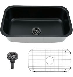 28 Black Undermount Kitchen Sink-Bokaiya 28x18 Inch Undermount Stainless Steel Sink 16 Gauge Single Bowl Kitchen Sinks with Dish Grid @pal-207