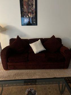 Lazy Boy - Burgundy corduroy fabric three-seat sofa and loveseat