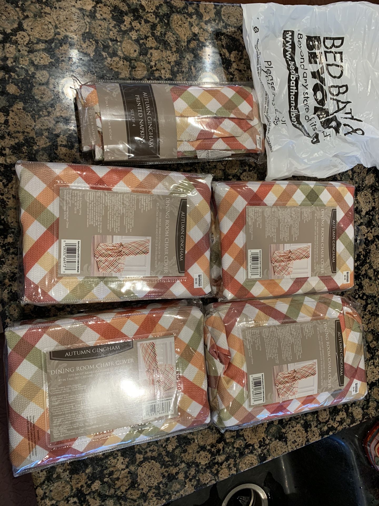 Autumn Gingham dining room chair covers and 4 matching cloth napkins