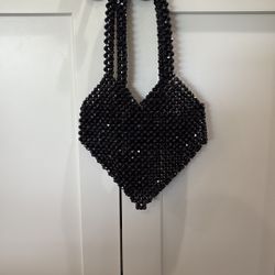 Modcloth Black Heart Shaped Beaded Bag