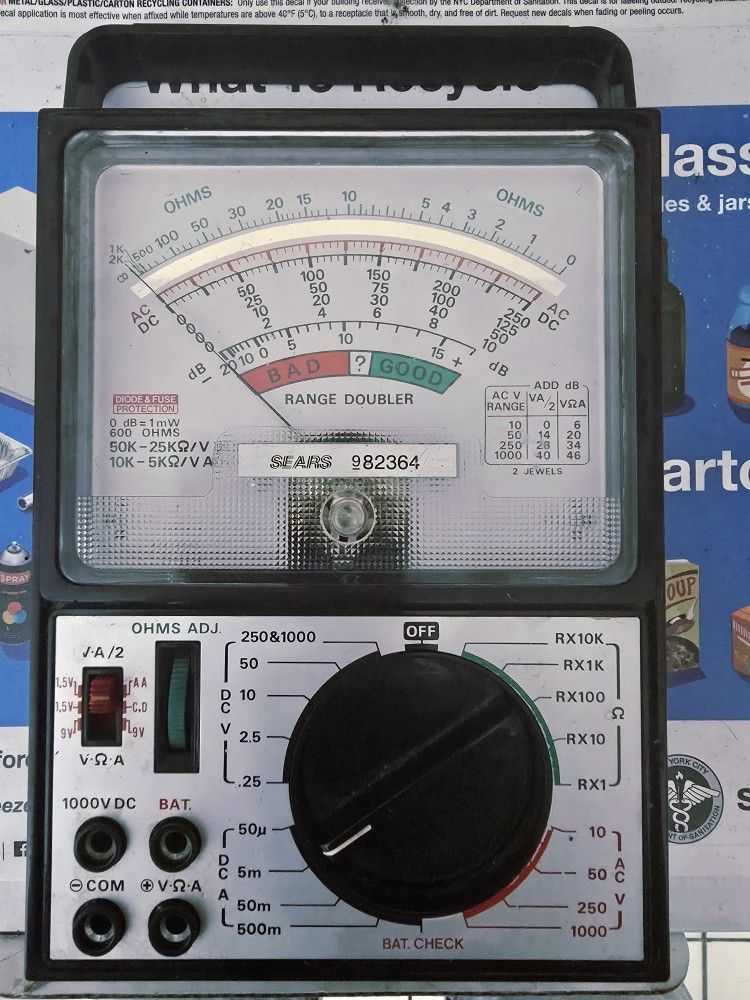 Sears 982364 Analog Vintage Multimeter with Battery Tester For Parts