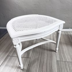 White Cane Wicker Bench / Stool Vintage Shabby Chic