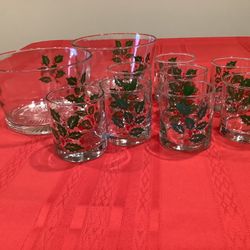 Christmas Holly Berry Bowls and Glasses