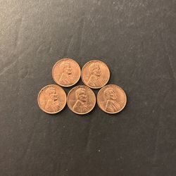 Coins – Lincoln pennies – San Francisco - 1950S/1951S/1952S/1953S and 1955S - total 5 coins