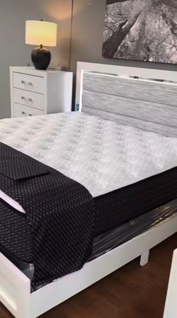 White Bed Frame with Upholstered Headboard
